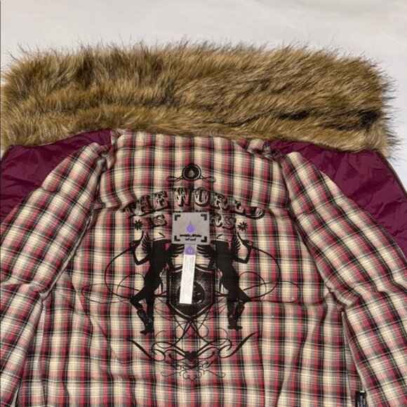 Peeples & Lula Puffer Vest Burgundy Black Faux Fur Collar Stylish Layering Sz S - Picture 10 of 14